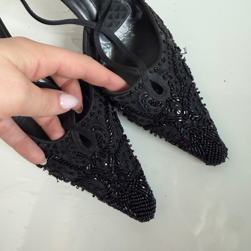 Vintage Y2K Valerie Stevens‎ Beaded Snip Toe Heels Size 6.5